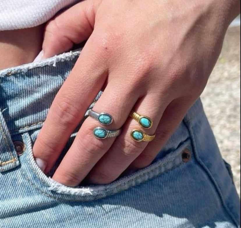 Turquoise Twist Statement Ring - Gold & Silver