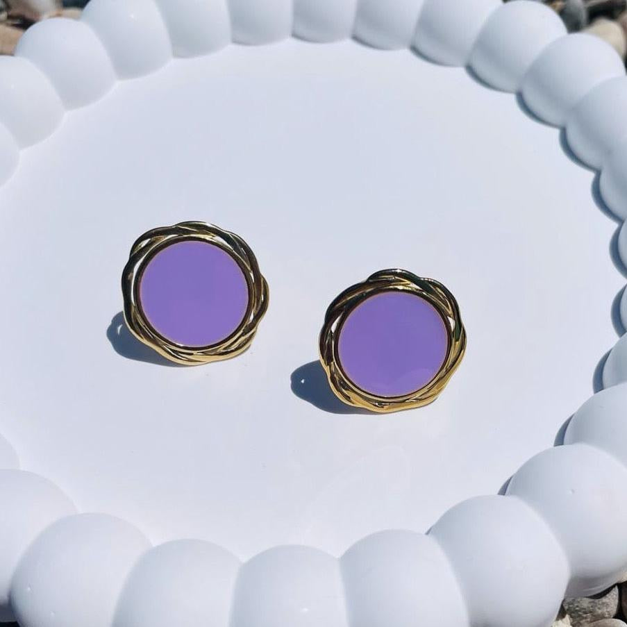 “Elegant Twist: Colorful Circular Stud Earrings Collection