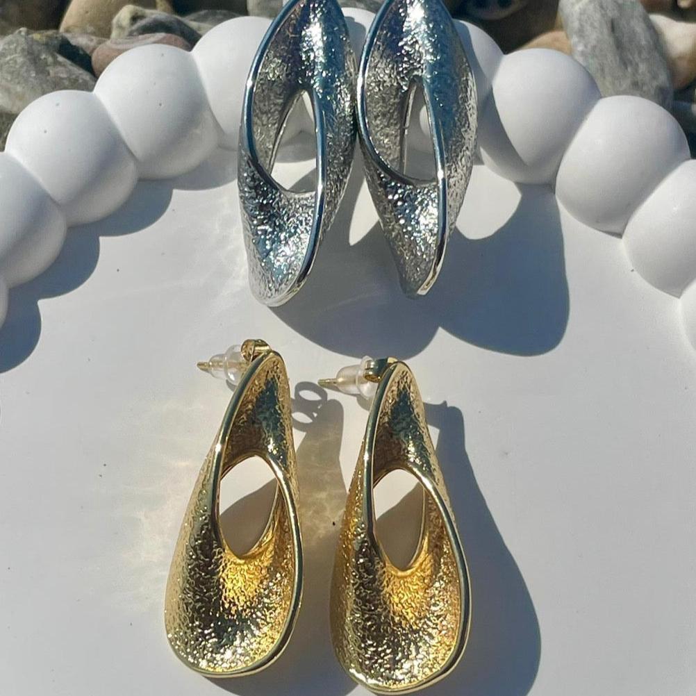 Sculptural Elegance Drop Earrings - Gold & Silver