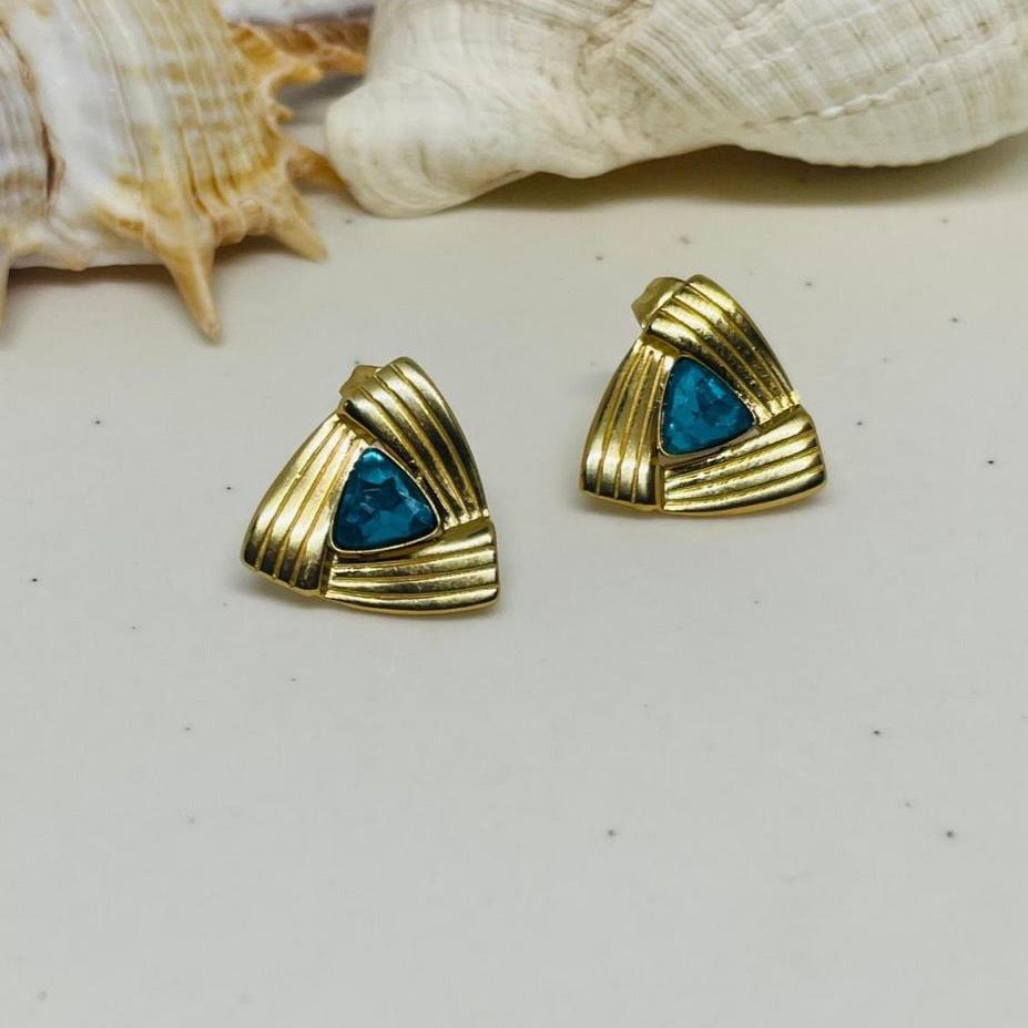 Elegant Turquoise & Gold Seashell Earrings
