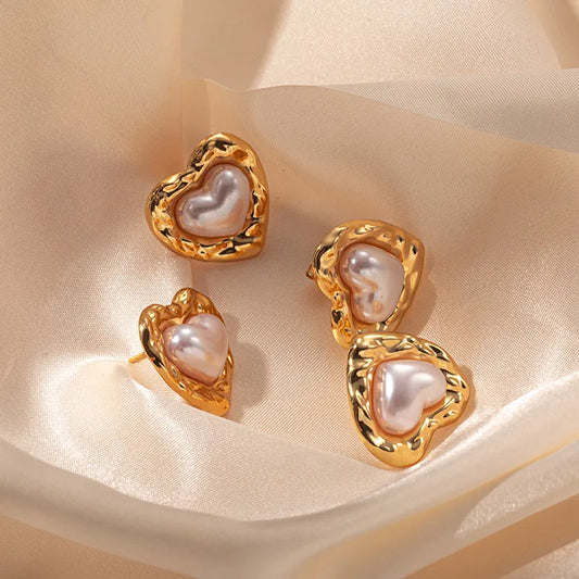 Romantic Pearl Heart Earrings
