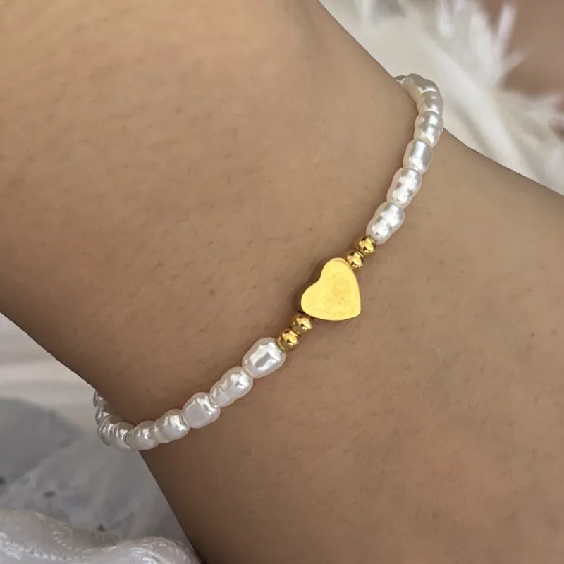 Pearl Heart Charm Bracelet